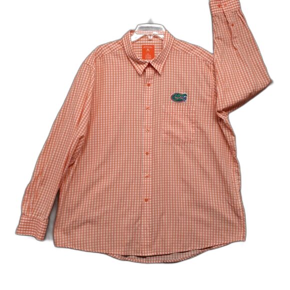 Antigua Mens Florida Gators Long Sleeve Button Up Orange Checkered Shirt Sz 2XL - Picture 1 of 8